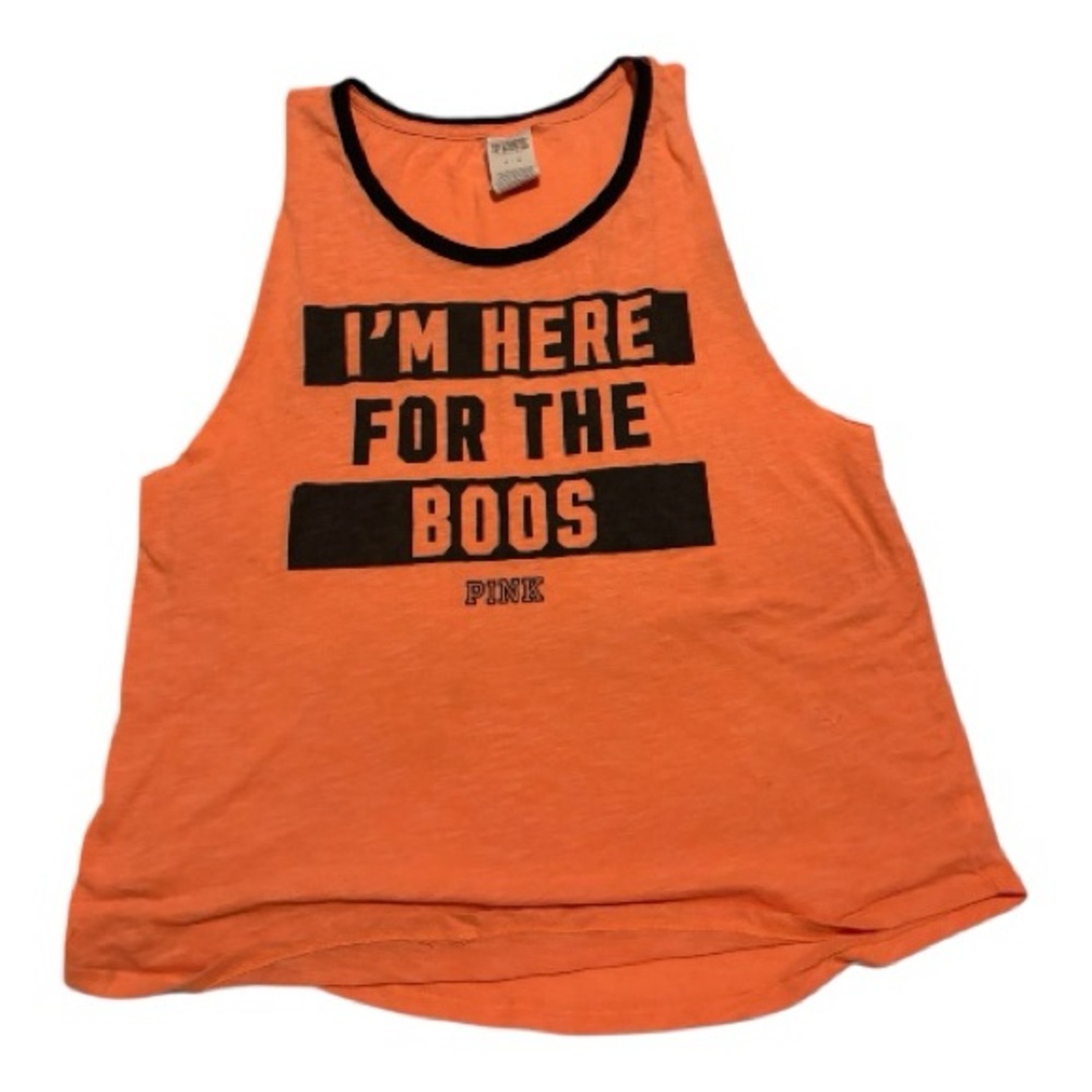 PINK Victoria's Secret Bright Orange “I’m here for the Boos” Graphic Tank Top M